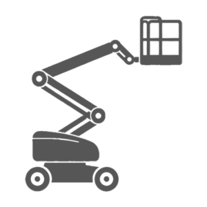 Icon of an articulating boom lift with a folding knuckle boom and platform basket