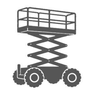 Icon of a rough terrain scissor lift on large off-road tires