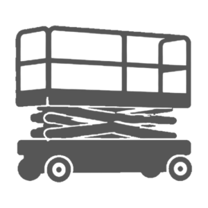 Icon of a slab scissor lift on solid tires for smooth indoor floors