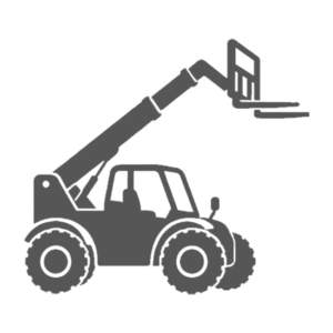 Icon of a telehandler with its telescopic boom extended and forks attached
