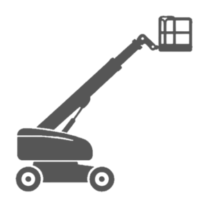 Icon of a telescopic straight mast boom lift with a platform basket