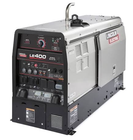Lincoln Electric LE400 engine-driven welder and generator with a stainless steel enclosure, output dial and front receptacle panel